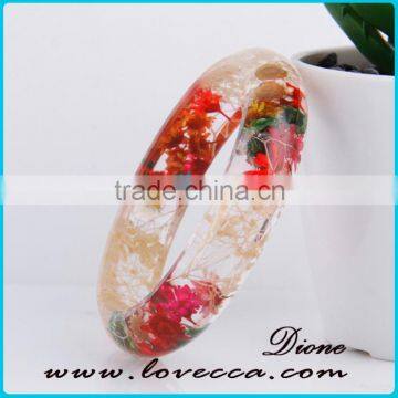 Elegant jewelry women wholesale glass stone bangles with dried flower bracelets