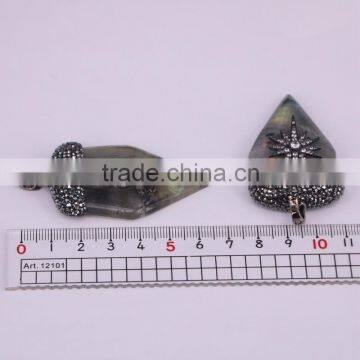 Natural Labradorite Pendant, Pave Crystal Zircon Labradorite Gem Stone Arrow Point Pendant, For Jewelry Making photo-5