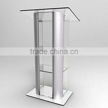Fixture Displays Clear Acrylic Plexiglass Podium Curved Aluminum Sides Pulpit Lectern