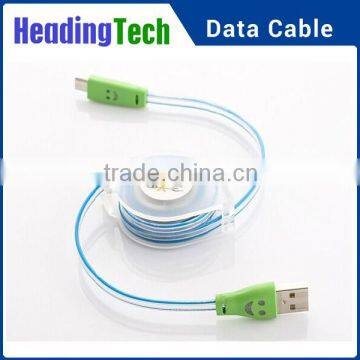 Glowing laughing face stretchable flat micro usb cable, USB to micro usb 5 pin for all smart phone