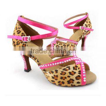 Trendier leoparo print charming dance sandals for girl/lady with pink edge piping sexy night club/party 10cm heel dance shoes