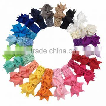 Cheer Leading Grosgrain Hair Ribbon Bows with Crochet Baby Headbands Hairbands Elastic Headbands