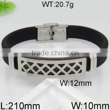 Wholesale fashionable silver color black silicone bangle