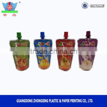 Customized reusable liquid stand up drink pouch with corner spout