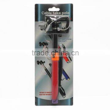Unique Extendable Cable Take Pole Selfie Camera Monopod Tripod With Built-in Shutter Button For iOS/Android Phones