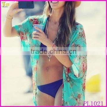 Hot Fashion Women Sexy Cover Up Beach Dress Summer Chiffon Floral Print Tassel Cardigan Beach Bikini Holiday Beachwear