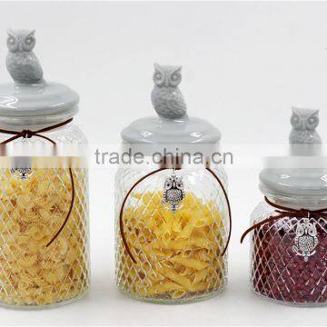 Storage Airtight Container with colorful cork owl ceramic lid