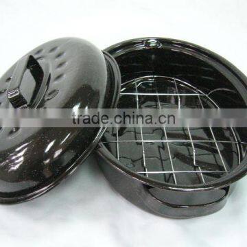 Ceramic Coating Enamel Oval Chicken Roaster Pan With Wire Rack photo-2