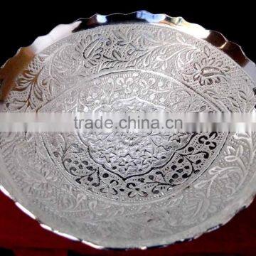 Indian Wedding Return Gift Item Beautiful Silver Plated Brass Tray photo-3