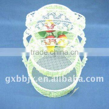 Round white wire decorative with green pearl vegetable storage basket