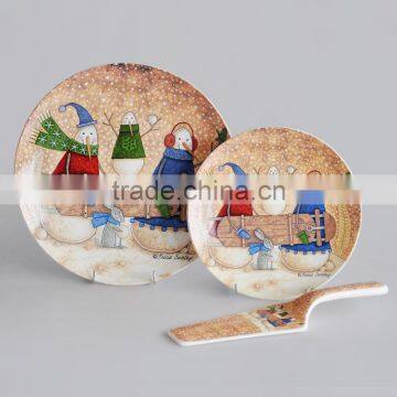 Porcelain Christmas Cake Plate With Server, X'mas Design Promotional Plate