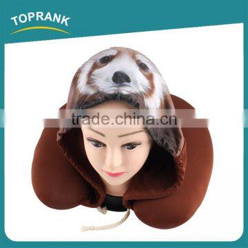 Toprank Custom Elastic Fabric Printed Animal Travel Hoodie Neck Pillow U Shape Microbead Travel Neck Pillow With Hoodie photo-4