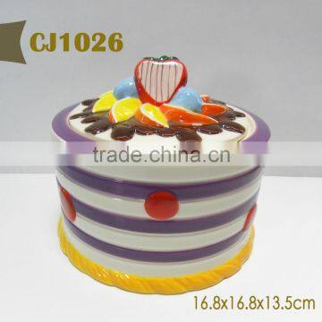 Fruit cake shape ceramic cookie jar