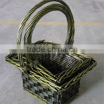 rectangular green wicker gift basket