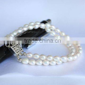 2 Rows 4-5mm Rice Shape Freshwater Pearl Bracelet photo-2