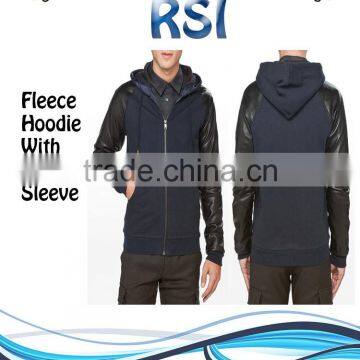 WINTER PULLOVER FLEECE MEN'S HOODIES LEATHER SLEEVE