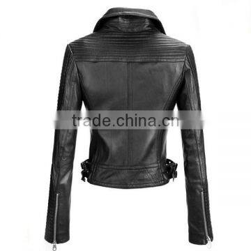 China Coat Manufacturer Modern Sexy Black Women Leather Jacket photo-2