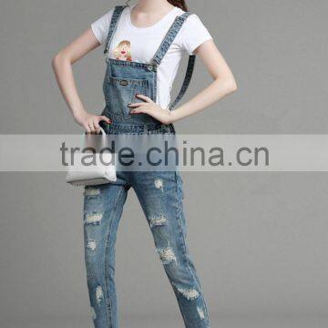 Autumn New Style High Quality Washed Damaged Bib Pants Customized photo-3