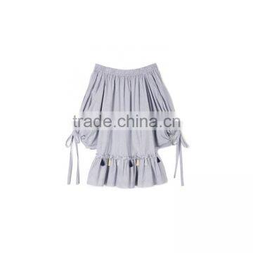 HAODUOYI Striped Women Dress Hem Ruffles Long Sleeve Sashes Loose Mini Dress Off Shoulder Backless Vestidos for Wholesale photo-5