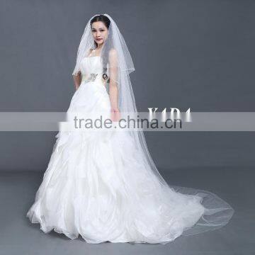 Off Shoulder Organza Fabric Bust Ball Gown Skirt Wedding Dress photo-2