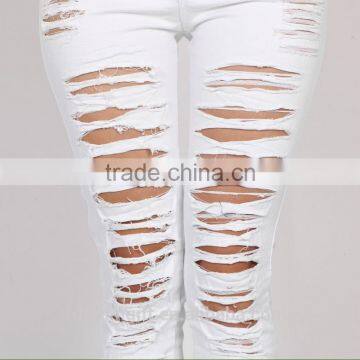 2016 Women Pants Ladies Casual White and Black With Waist-length Ripped Distressed Skinny Female Jeans photo-3