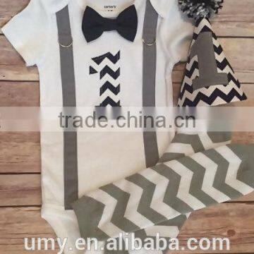 Baby Boy 1st Birthday Outfit Navy And Gray Chevron Navy Bow Tie Gray Suspenders Party Hat Leg Warmers photo-3
