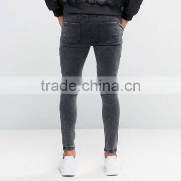 Slim Fit Straight Cut Knee Ripped Acid Wash Jeans Trousers for Men photo-2