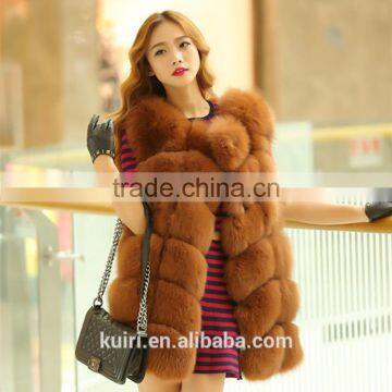2015 Fashion Lady Natrual Fox Fur Vest Women's Real Full Fox Fur and Leather Winter Overcoat Girl's Outerwear Fur Vest Coat photo-3