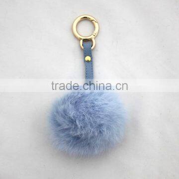 Myfur Cute Design Rabbit Ears Shape Real Rabbit Fur Pom Pom Key Chain Metal Ring