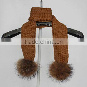 Myfur Children Size Knitted Wool Scarf With Detachable Real Raccoon Fur Balls photo-2
