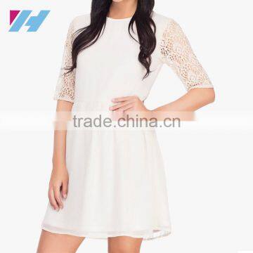 Latest Casual Wear Fashion For Women Smart Midi Lace Half Sleeve Dress A Line Chiffon Dress photo-2