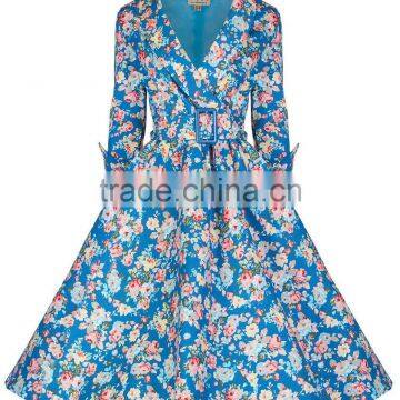 Walson C89081A Wholesal Walsonrockabilly Supplier Cotton Long Sleeve Printed 50s Vintage Rockabilly Dress Winter Vintage Swing d photo-2