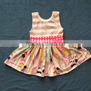 QL-406 sleeveless stripe top feather design dress baby party dress new products 2016