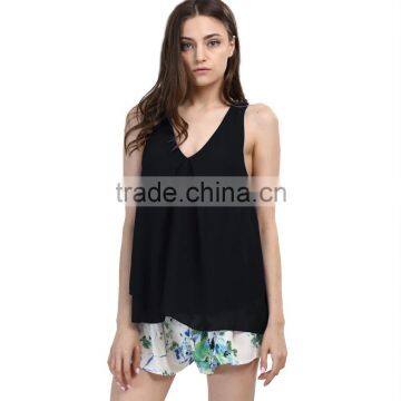Fashion Summer Deep V Neck Chiffon Sleeveless Woman Blouse For Sale photo-4