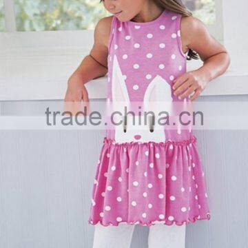 2017 Summer Teen Girl Clothing Set Easter Holiday Wear Bunny Appliqued Cute Dress Ruffle Lace Pants