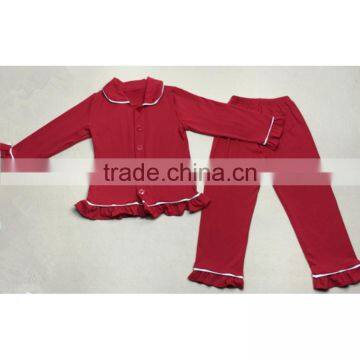 Hot sale wholesale cotton kids pajamas kids ruffle pajamas red christmas boutique outfits