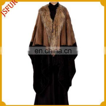 Women luxurious big size knitted mink fur poncho cape