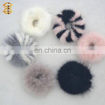 Women Grey Fashion Fur Hair Accessaries with Elastic Band