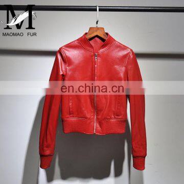 2017 Slim Red Leather Jacket Design Motorcycle Leather Ladies Short Jacket photo-2
