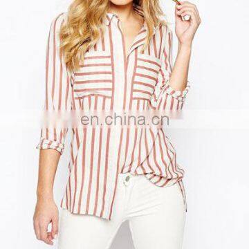 Fashion woman Oversize chiffon shirt in stripe with big pockets