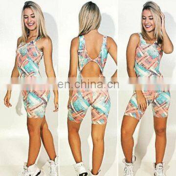 fat sexy women brazil fashion printed backless fitness jumpsuit