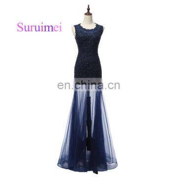 100% Real Photo Elegant Long Lace-up Lace Sleeveless Fashionable Evening Dress 2017