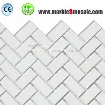 Pure White Herringbone Marble Mosaic