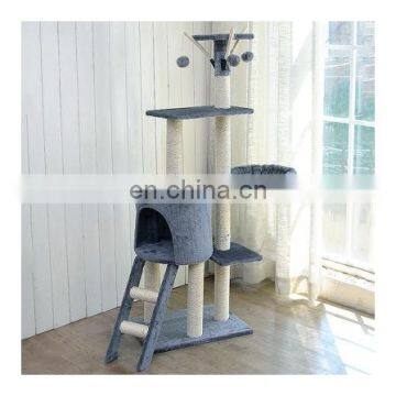 Multiple layers light/dark grey coffee color cat tree house cat condo with scratch post