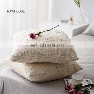 RAWHOUSE Home Decor Knitted Pillow Cover Geometric Soft Square White Plain Knit Cover Cushions photo-4