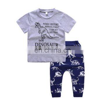 2018 Summer Short Sleeve Baby Boy Clothing Dinosaur Grey Sets Kids Boy Cotton Boutique Outfits