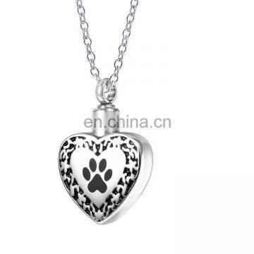 Memory jewelry heart shaped stainless steel ashes urn necklace for pet