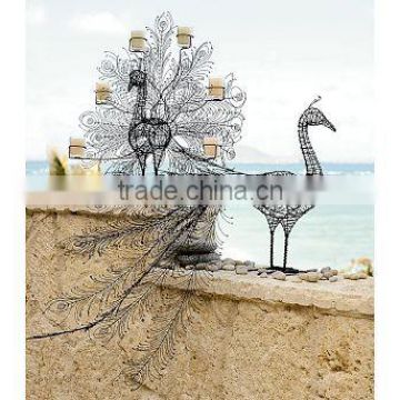 Iron Wire Peacock Design Pillar Candle Holder