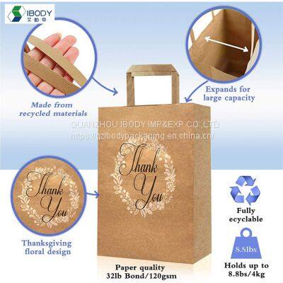 Custom Printed Brown Flat Handle Kraft Paper Shopping Bag With Thank You Logo Recycled Brown Paper Bag photo-3