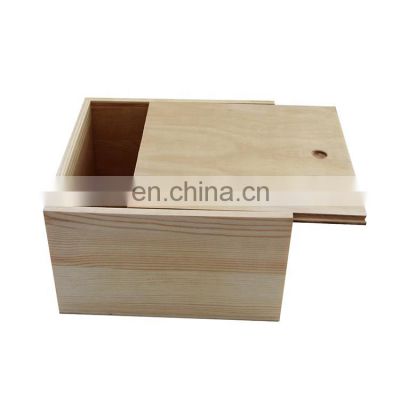 Custom logo printed plain wood color unfinished pine wooden boxes with sliding lid